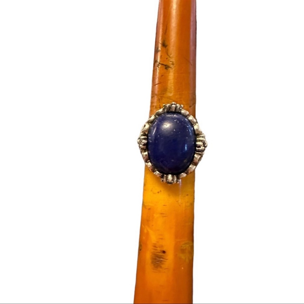 SX 925 Lapis Lazuli Sterling Silver Size 7 Dark Blue Gemstone